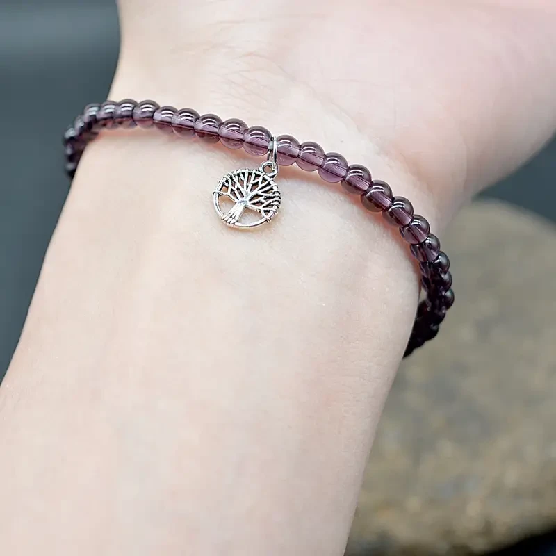 Bohemian Style Purple Beaded Bracelet with Tree of Life Charm – Fashion Accessory, Perfect for Holiday Gifts