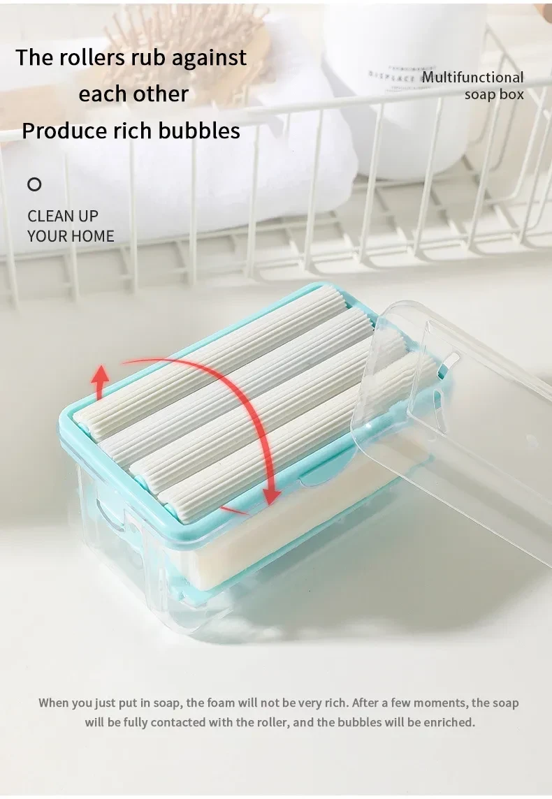 New Usage Roller Type Soap Dish Holder For Bathroom Toliet Soap Box Plastic Storage Container With Drain Water Bathroom Gadgets
