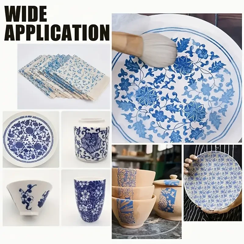 8 Sheets Blue and White Porcelain Pattern Ceramic Decals
