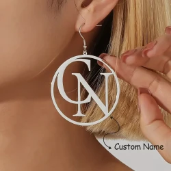 Customizable Women’s Fashion Dangle Earrings with Personalized Monogram Design - 304L Stainless Steel, 18K Golden Plated