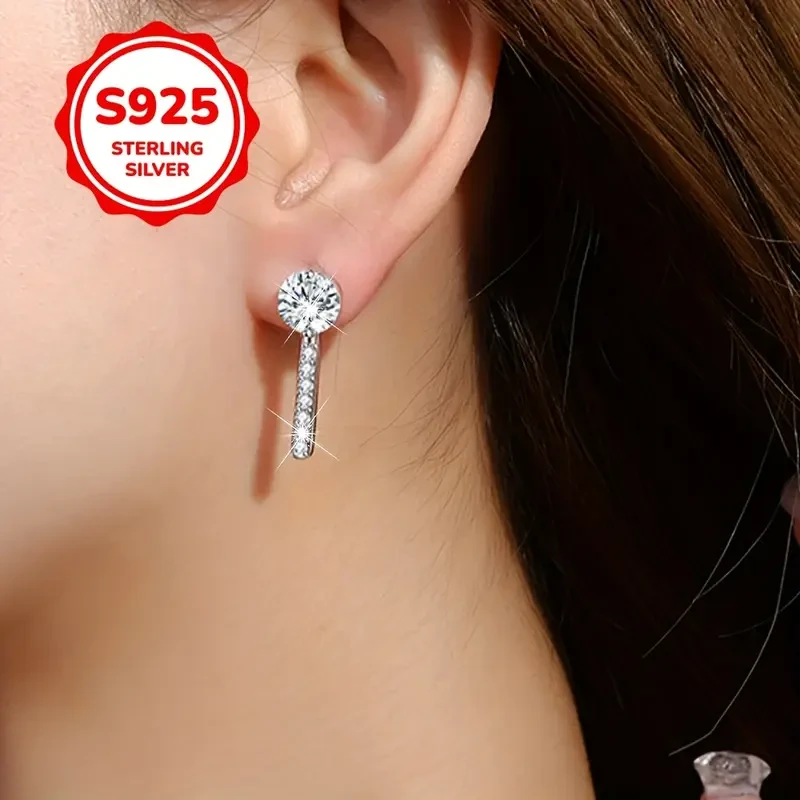 2pcs 925 Sterling Silvery Minimalist Single Row Long Earrings – Perfect for Daily Wear or Parties, an Exquisite Gift