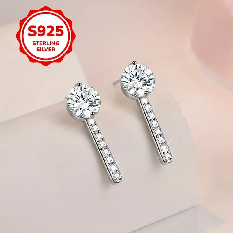 2pcs 925 Sterling Silvery Minimalist Single Row Long Earrings – Perfect for Daily Wear or Parties, an Exquisite Gift