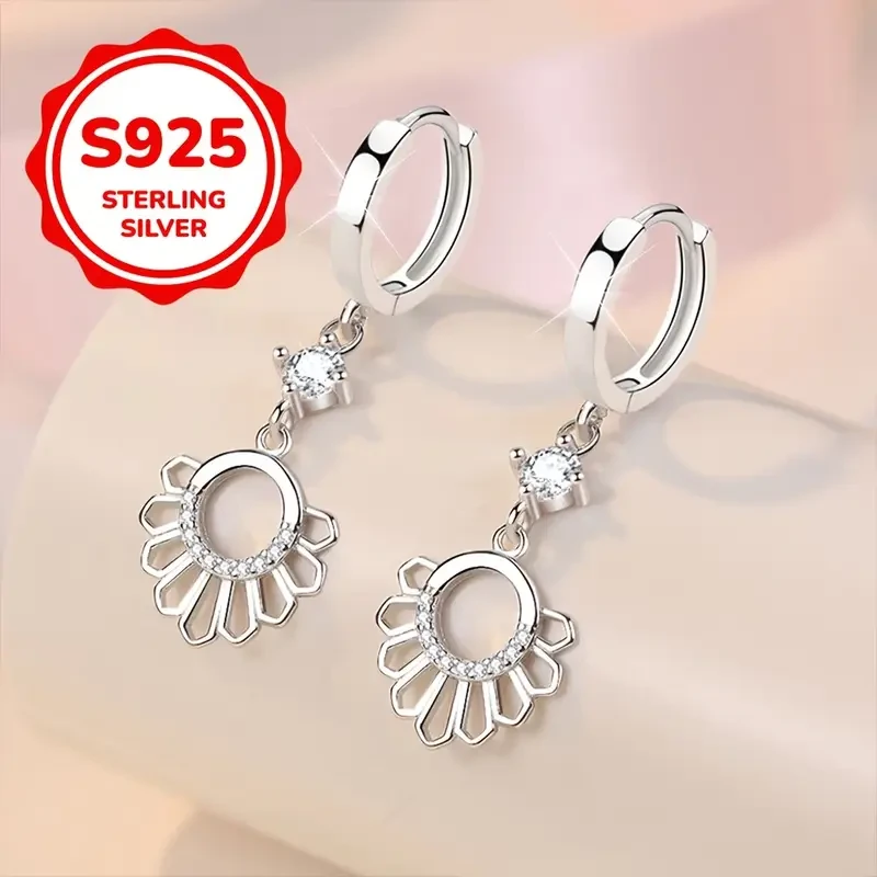 2pcs 925 Sterling Silvery Geometric Hollow Sunlight Ray Earrings – Fashionable Everyday Party Matching, Exquisite Gift