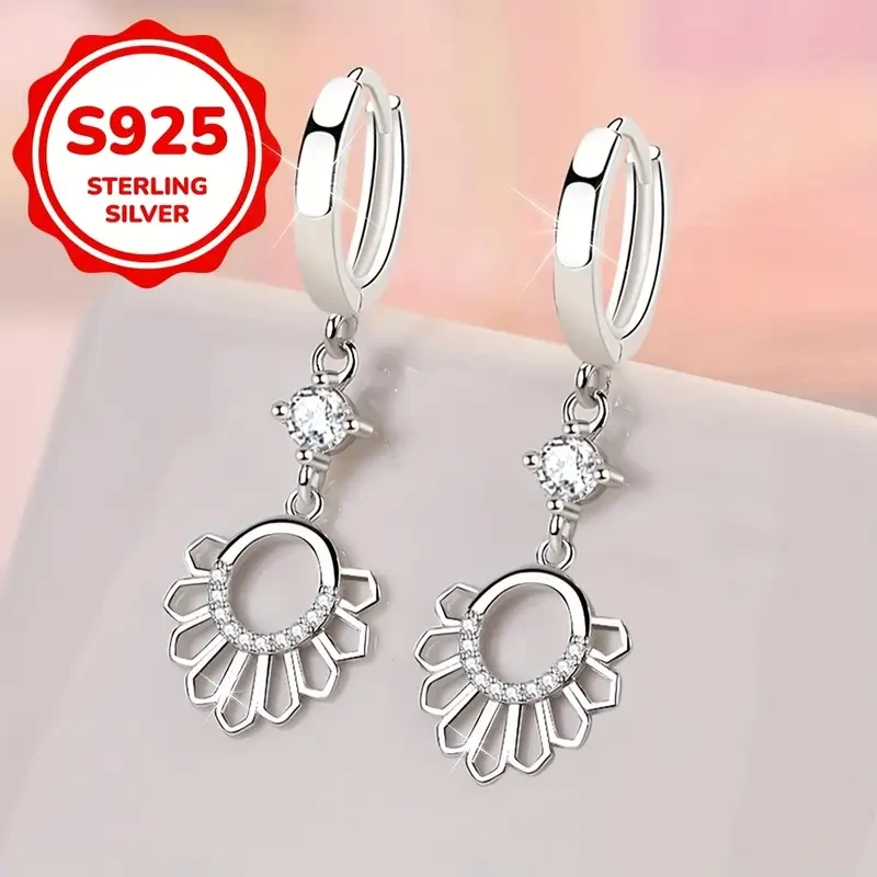 2pcs 925 Sterling Silvery Geometric Hollow Sunlight Ray Earrings – Fashionable Everyday Party Matching, Exquisite Gift