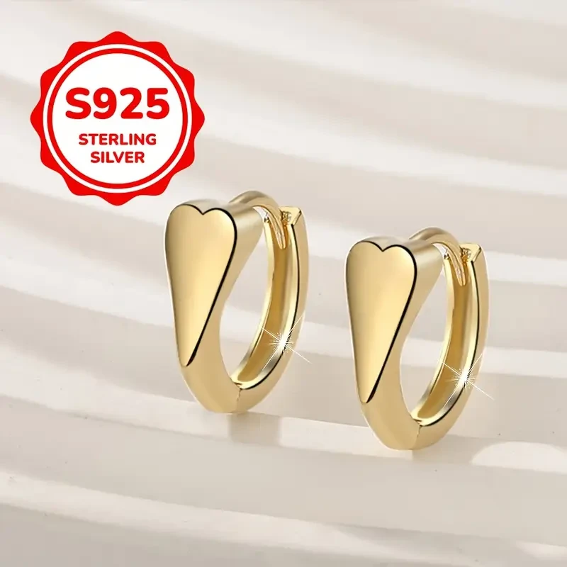 2pcs 925 Sterling Silvery Polished Heart Stud Earrings – Perfect for Everyday and Party Wear, Exquisite Gift