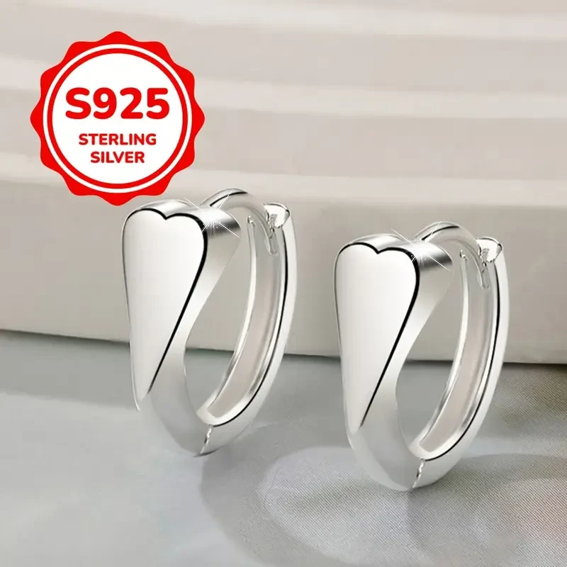 2pcs 925 Sterling Silvery Polished Heart Stud Earrings – Perfect for Everyday and Party Wear, Exquisite Gift