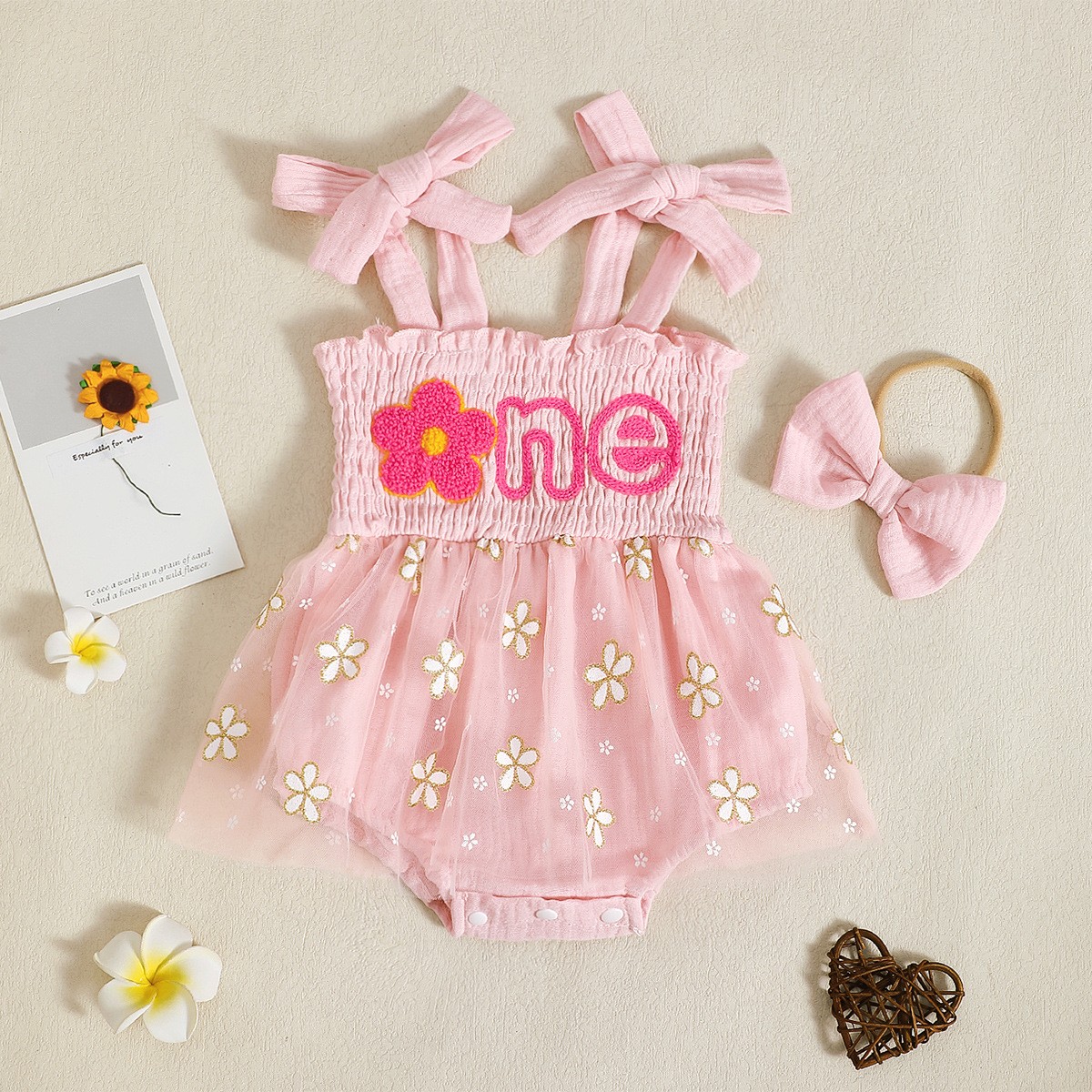 Baby Girl Smocking Embroidery Mesh Spaghetti-strap Dress
