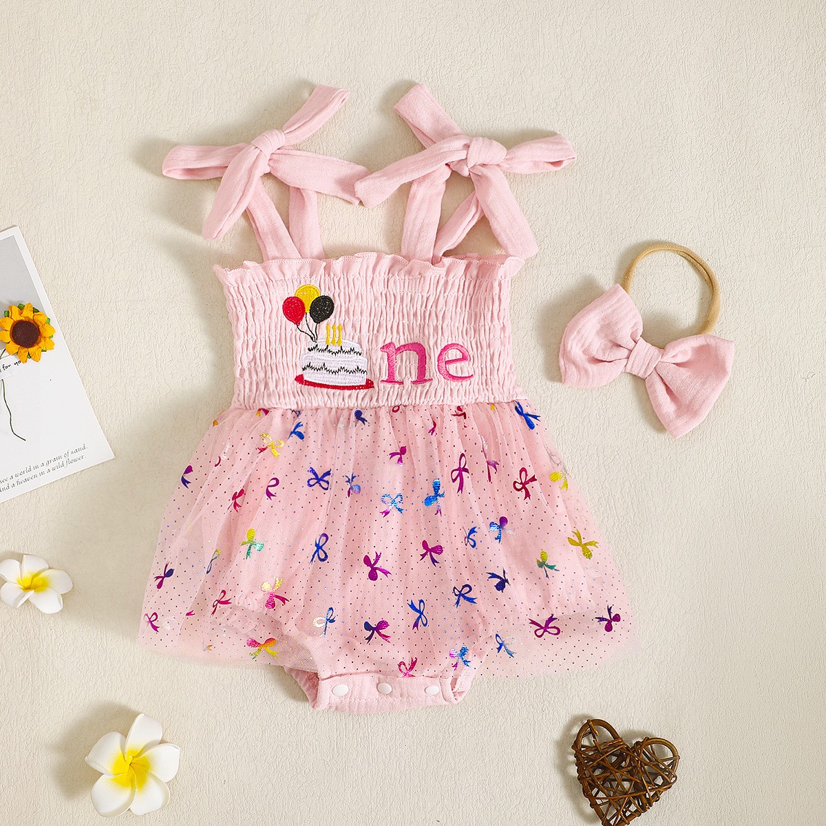 Baby Girl Smocking Embroidery Mesh Spaghetti-strap Dress