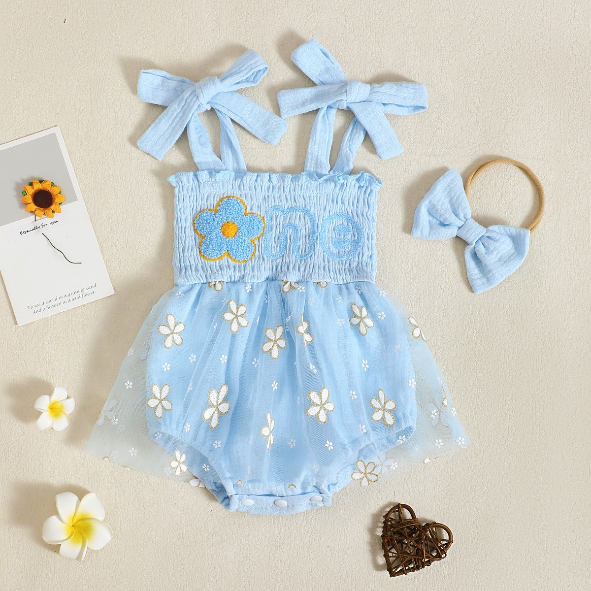 Baby Girl Smocking Embroidery Mesh Spaghetti-strap Dress