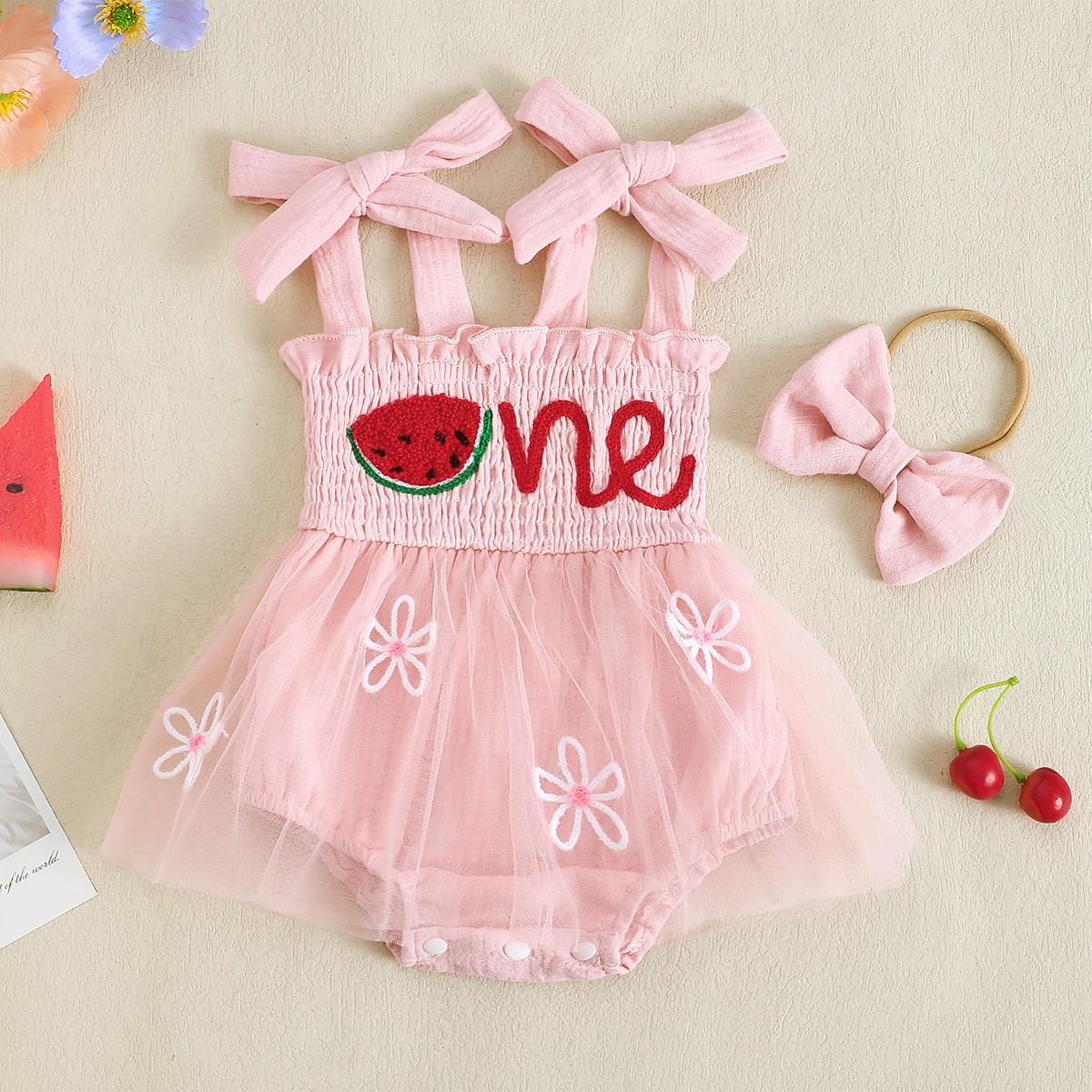 Baby Girl Smocking Embroidery Mesh Spaghetti-strap Dress