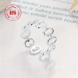 1pc Women's Adjustable 925 Sterling Silver Open Ring – Minimalist Interlocking Circular Cuff Bracelet for Daily Wear & Parties, Versatile for Finger & Wrist, Elegant Design, Durable Jewelry
