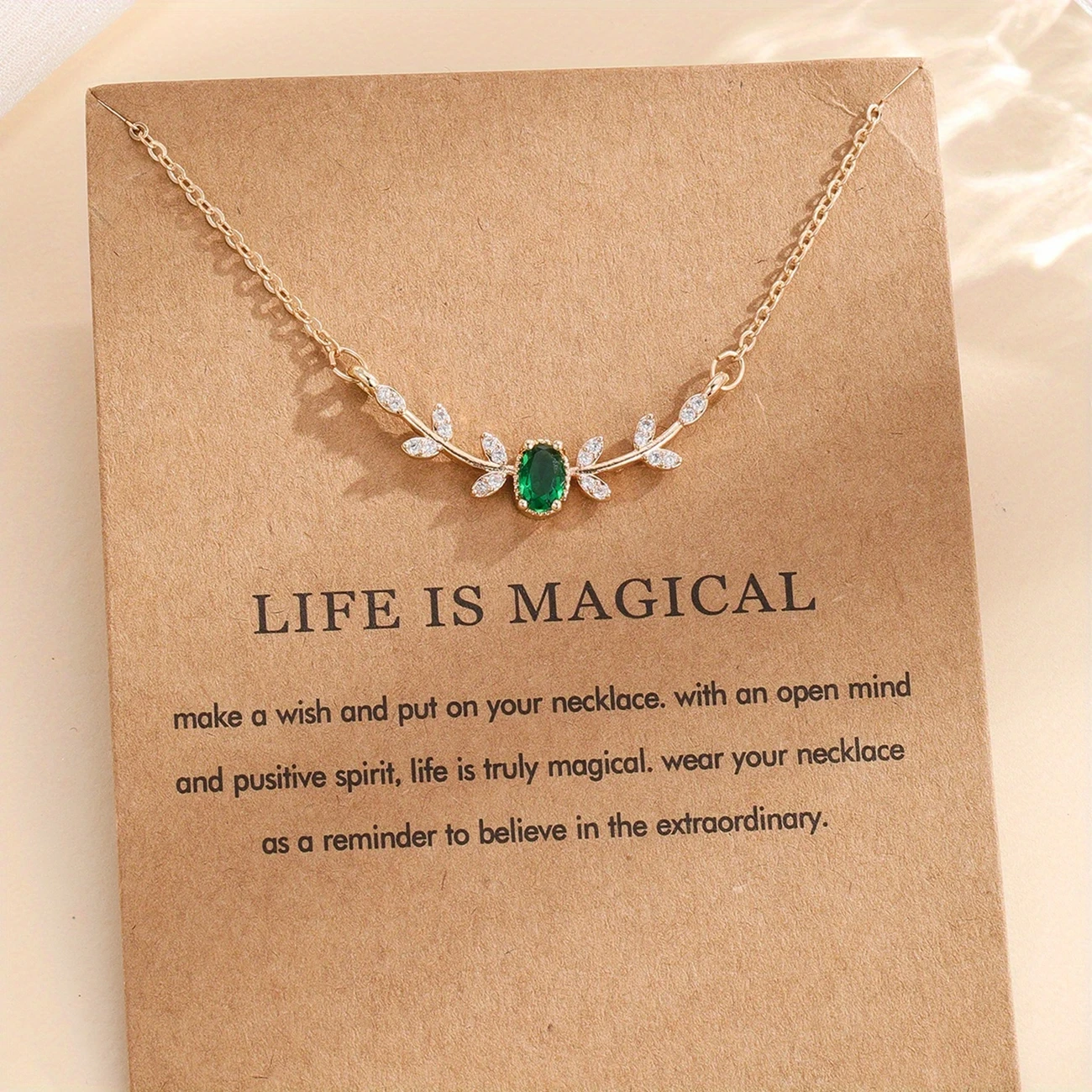 Elegant Copper Leaf & Branch Necklace with Cubic Zirconia for Women – Golden-Tone, Green Gemstone, Ideal Birthday Gift, Daily Wear Jewelry, Elegant Design, Gold-Tone Finish