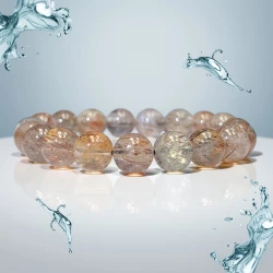 Elegant Black Golden Super Seven Crystal Bracelet – Transparent Full Moon Mica Bead with Golden Sparkle, Ideal for Daily Wear & Parties, Perfect Holiday Gift, Party Accessory, Elegant Mica Bead Bracelet