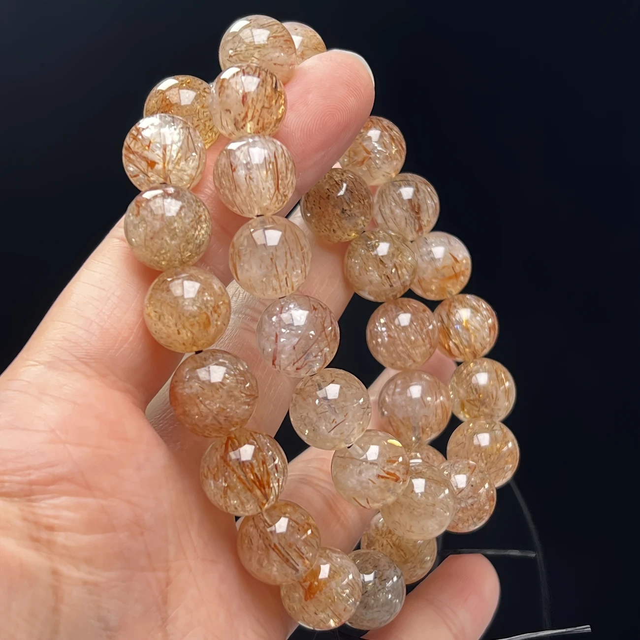 Elegant Black Golden Super Seven Crystal Bracelet – Transparent Full Moon Mica Bead with Golden Sparkle, Ideal for Daily Wear & Parties, Perfect Holiday Gift, Party Accessory, Elegant Mica Bead Bracelet