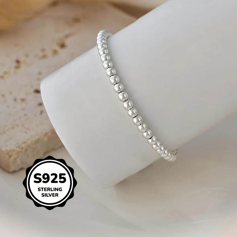 1pc Fashionable 925 Sterling Silver Bead Ball Bracelet for Women – Perfect Couples Gift