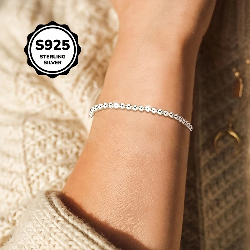 1pc Fashionable 925 Sterling Silver Bead Ball Bracelet for Women – Perfect Couples Gift