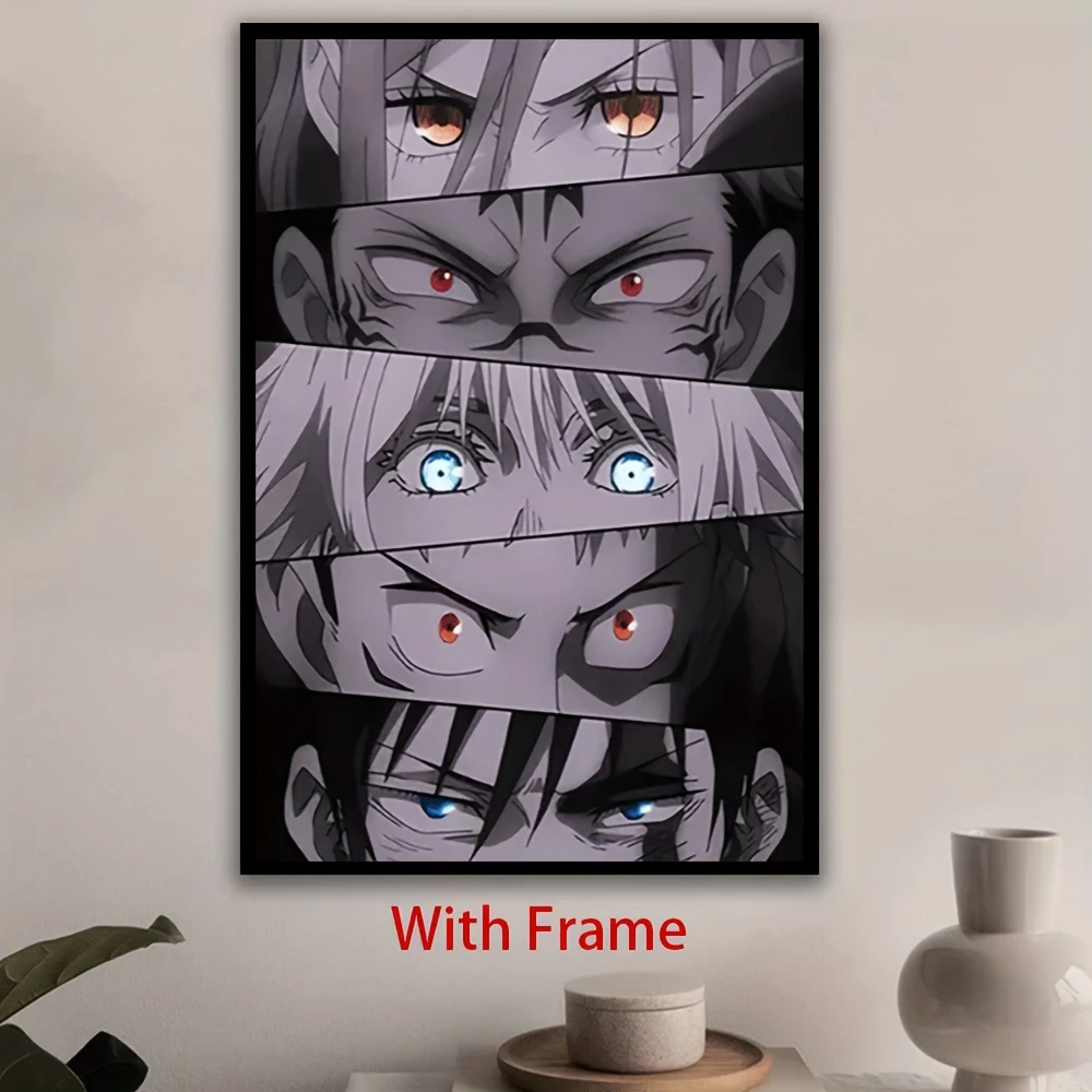 1pc Framed Anime Canvas Art Print – Vertical Classic Style with Vibrant Character Eyes Design & Red Accents