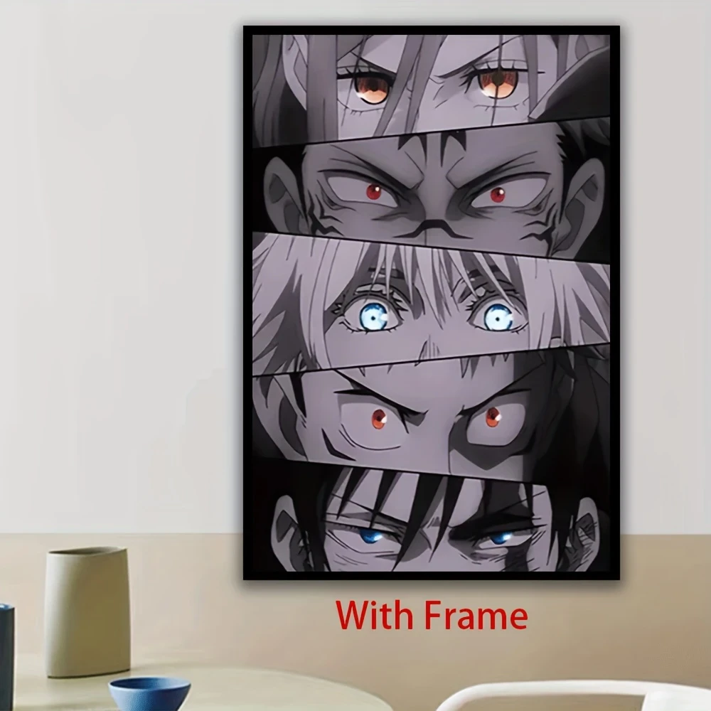 1pc Framed Anime Canvas Art Print – Vertical Classic Style with Vibrant Character Eyes Design & Red Accents