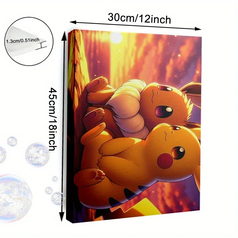 30x45cm/12x18 Inches Framed Canvas Art Print – Pikachu and Eevee Sunset Scene