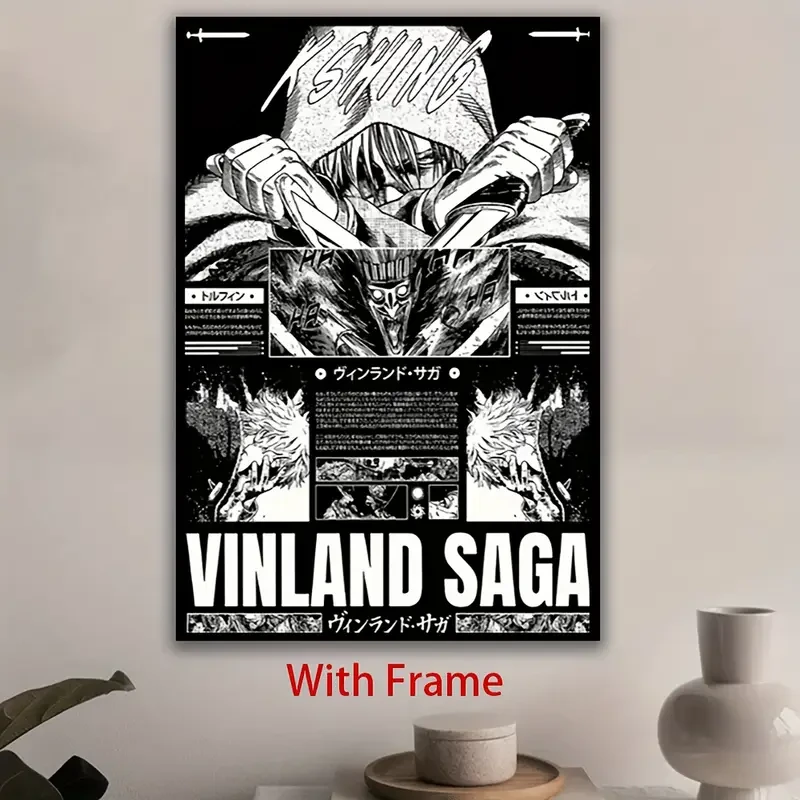 1pc Vinland Saga Anime Poster with Frame – Black & White Manga Art Print