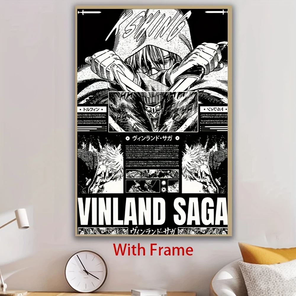 1pc Vinland Saga Anime Poster with Frame – Black & White Manga Art Print