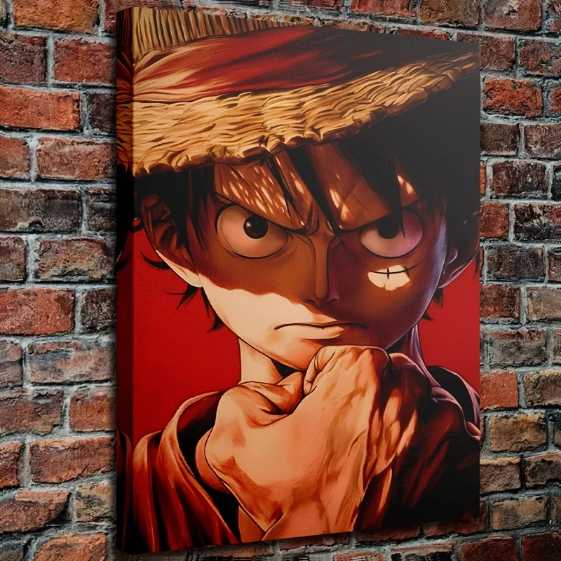 1pc Framed Canvas Painting – Dynamic Anime Character Artwork with Straw Hat & Intense Expression