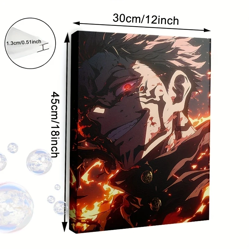 1pc Framed Anime Curse Warlock Canvas Wall Art – Vibrant Flame & Red Eye Character Print