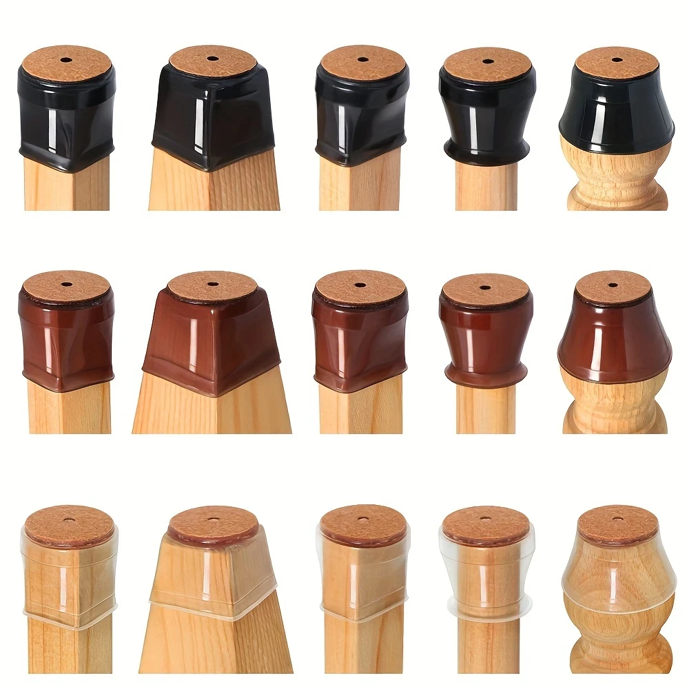 24pcs Transparent Silicone Chair Leg Covers with Felt Pads