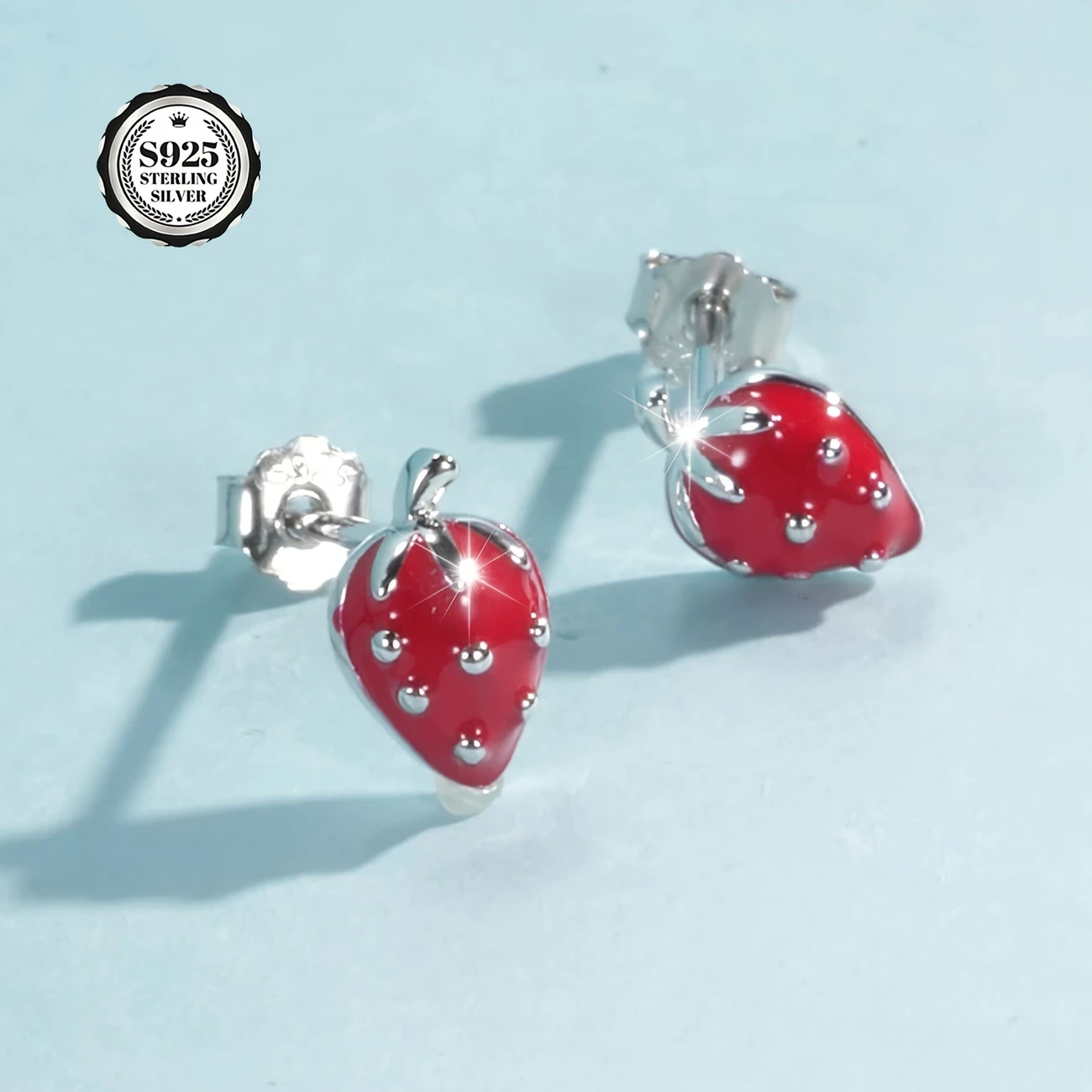 2pcs Women's Fashion Earrings S925 Silver Cute Strawberry Studs – Sweet, Elegant Women’s Earrings for Daily Outings, Photo Shoots, Parties, and Gifts for Girlfriends or Lovers