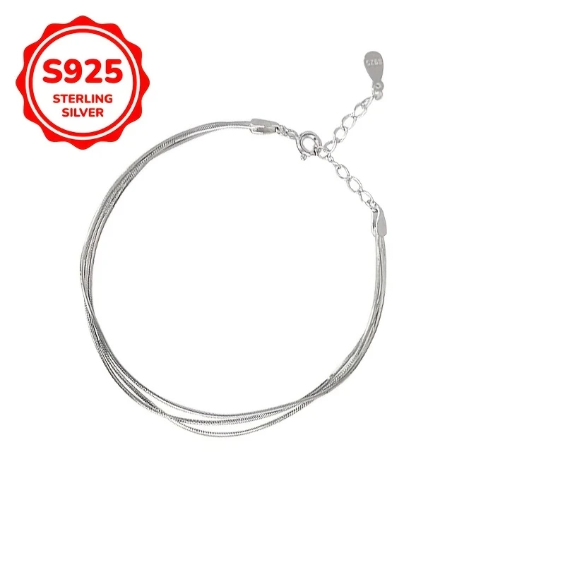 3-Layer S925 Sterling Silver Snake Bone Bracelet - Simple and Elegant Style