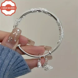Luxury Boho Style 925 Sterling Silver Bangle – 18K Golden Plated with Floral & Butterfly Charm