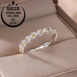 925 Silver Simple Daisy Flower Women's Ring – Adjustable Open Design