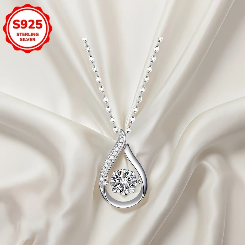 925 Sterling Silver Women's Teardrop Pendant Necklace – Cubic Synthetic Zirconia Inlaid