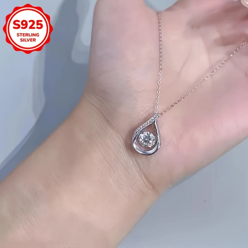 925 Sterling Silver Women's Teardrop Pendant Necklace – Cubic Synthetic Zirconia Inlaid