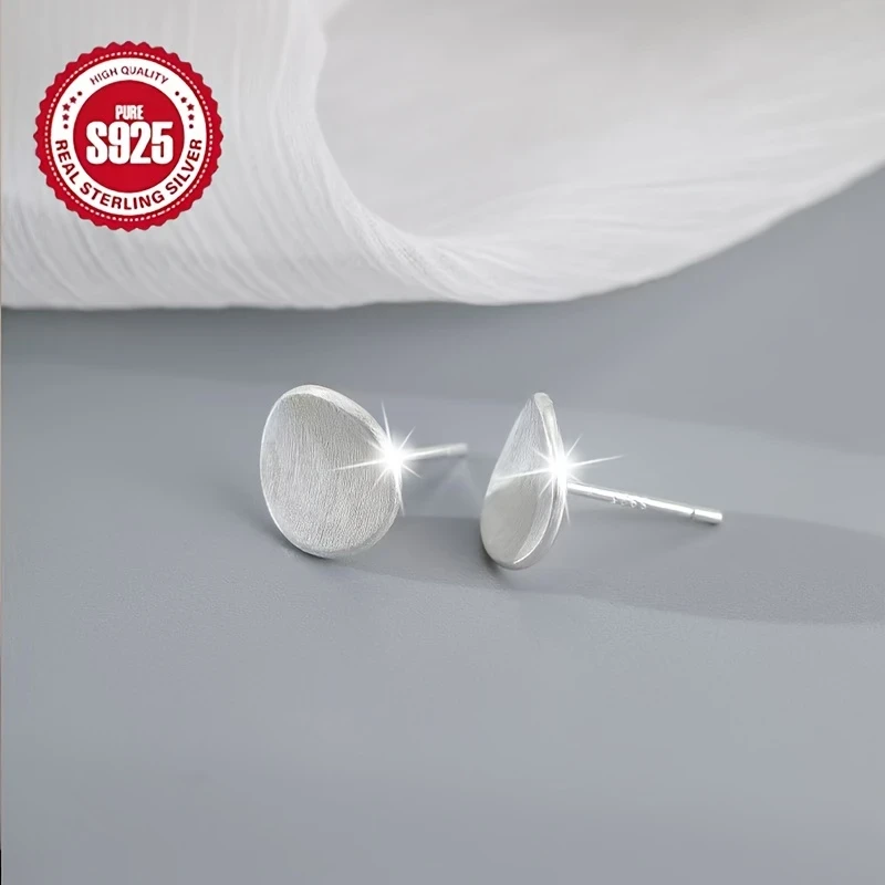 Elegant 925 Sterling Silver Stud Earrings – Matte Texture Concave Design