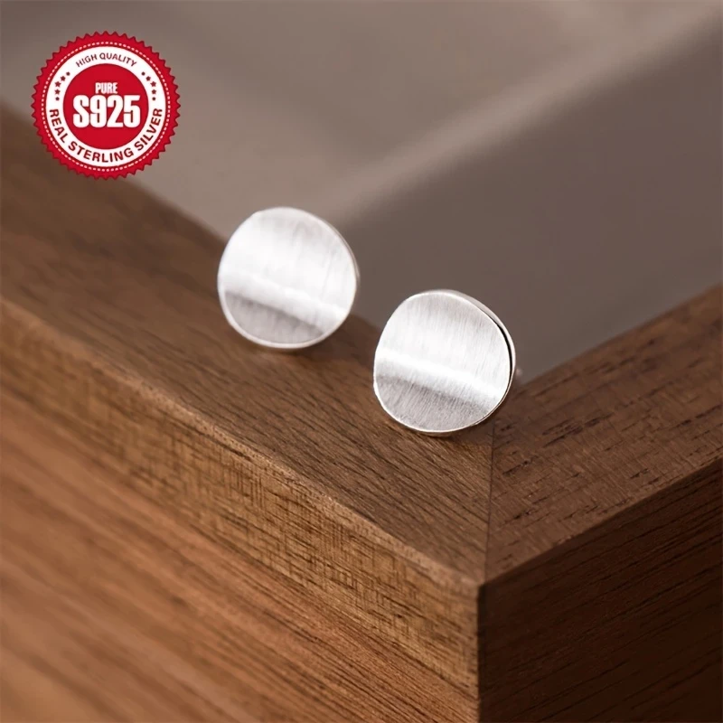 Elegant 925 Sterling Silver Stud Earrings – Matte Texture Concave Design