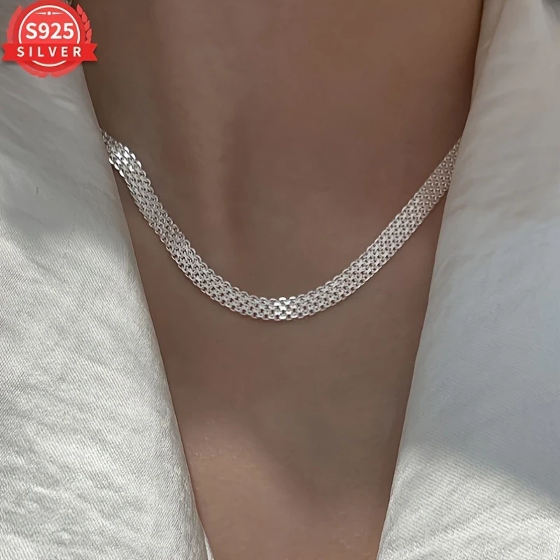 Elegant 925 Silver Women’s Fashion Necklace – Hypoallergenic Unique Woven Chain