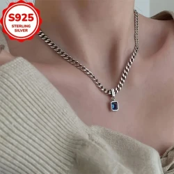 Vintage Boho Style 925 Sterling Silver Chain Necklace with Cubic Zirconia Pendant