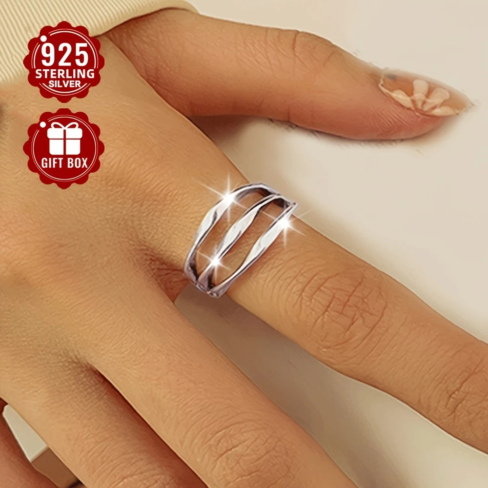 925 Silver Ring with Multi-Layer Design – Elegant Adjustable Jewelry