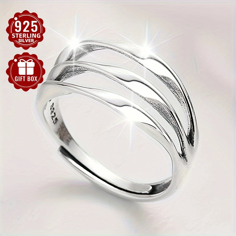 925 Silver Ring with Multi-Layer Design – Elegant Adjustable Jewelry