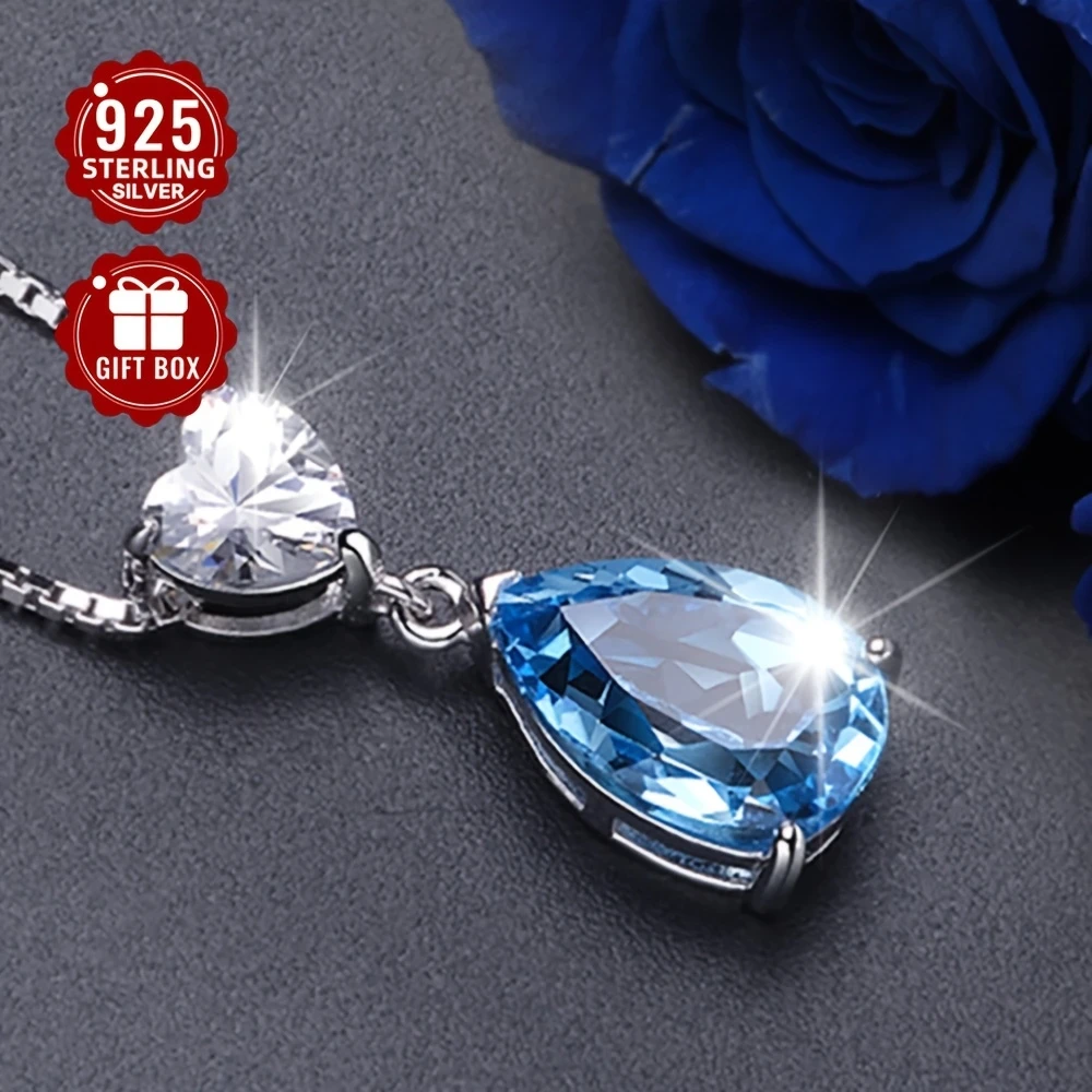 Elegant Blue Synthetic Zirconia Heart Pendant Necklace for Women – Vintage Style