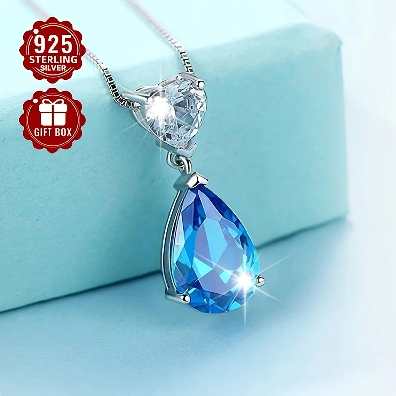 Elegant Blue Synthetic Zirconia Heart Pendant Necklace for Women – Vintage Style