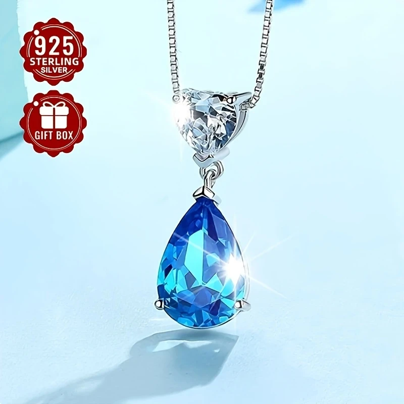 Elegant Blue Synthetic Zirconia Heart Pendant Necklace for Women – Vintage Style
