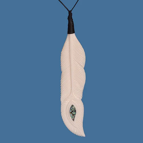 Bone Feather Pendant with Pāua Shell