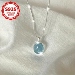 Hypoallergenic 925 Silver Aquamarine Moonstone Pendant Necklace for Women