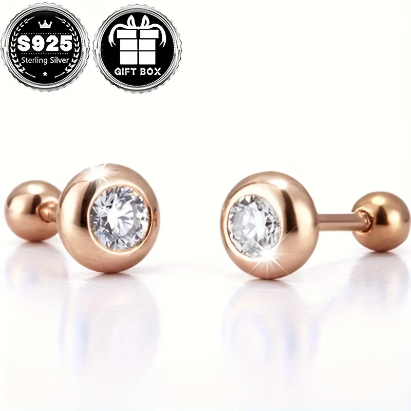 Women’s Fashion Earrings, Classic Simple Bubble Design Ear Bone Studs, 925 Silver, 0.5g, Gift Box Packaging – Perfect for Daily Wear, Christmas Parties, and Banquets