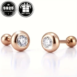 Women’s Fashion Earrings, Classic Simple Bubble Design Ear Bone Studs, 925 Silver, 0.5g, Gift Box Packaging – Perfect for Daily Wear, Christmas Parties, and Banquets