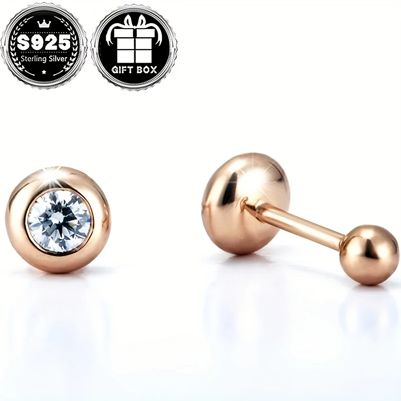 Women’s Fashion Earrings, Classic Simple Bubble Design Ear Bone Studs, 925 Silver, 0.5g, Gift Box Packaging – Perfect for Daily Wear, Christmas Parties, and Banquets