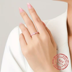 925 Sterling Silver New Design Pink Enamel Ring with Heart CZ – Trendy Stackable Jewelry for Women, Perfect Gift for Parties