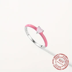 925 Sterling Silver New Design Pink Enamel Ring with Heart CZ – Trendy Stackable Jewelry for Women, Perfect Gift for Parties